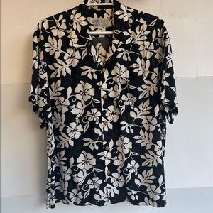 TOES ON THE NOSE HAWAIIAN ALOHA SHIRT HIBISCUS BLACK WHITE SIZE XL